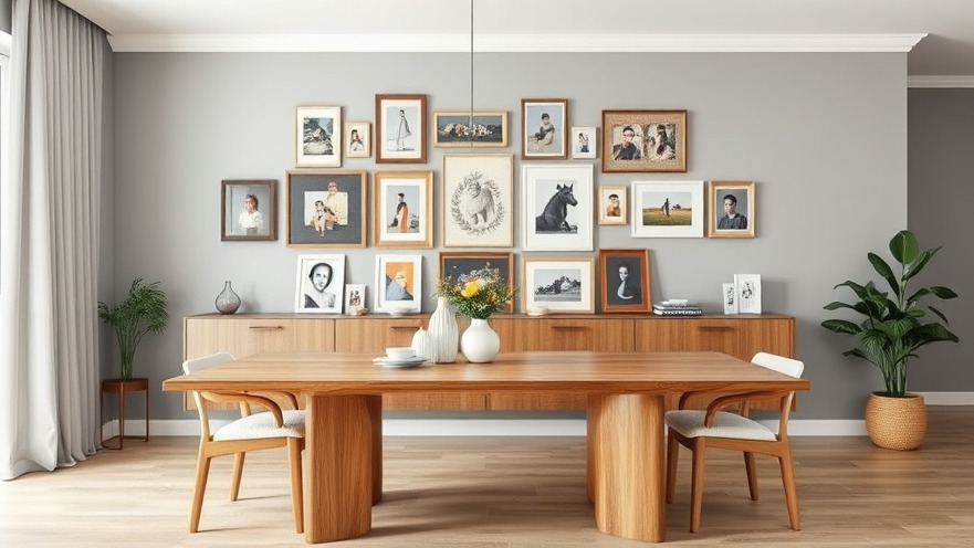 Contemporary dining room with family memories and photo wall themes in minimalist design.