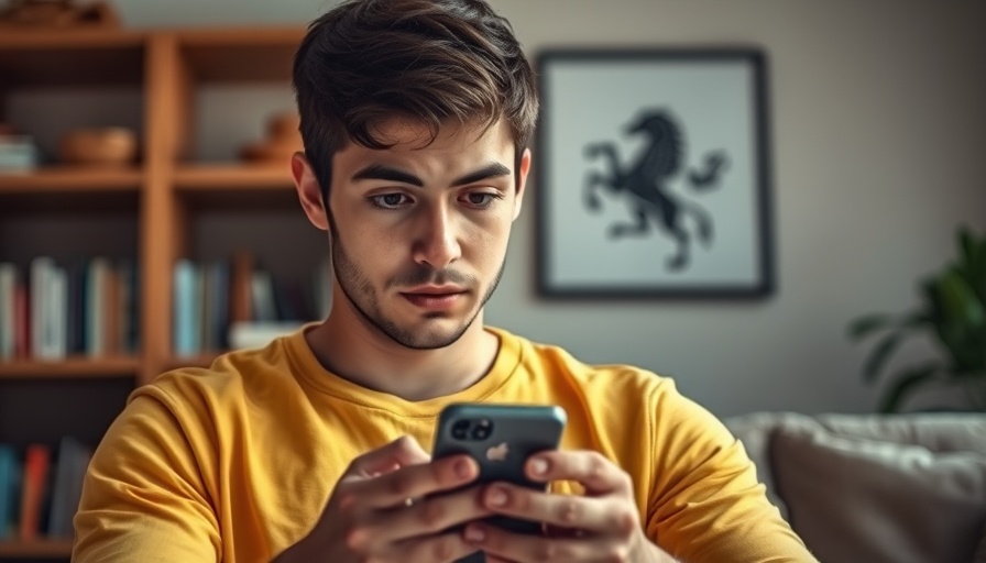 Young man checking smartphone for USPS Informed Delivery and Package Theft Prevention updates.