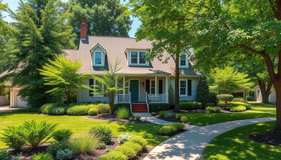 Charming suburban house with a bright facade and lush greenery illustrating homeowners insurance coverage in Maryland.