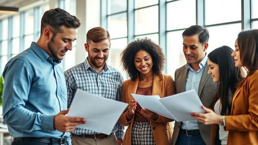 Team collaborating on innovative staff training ideas in modern office.