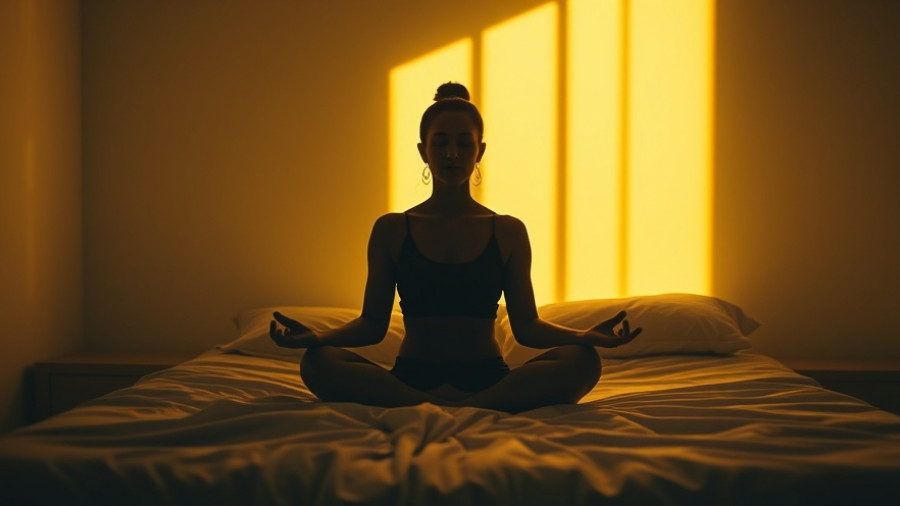 Mindfulness and Digital Distractions: Silhouetted woman meditating in warm light.