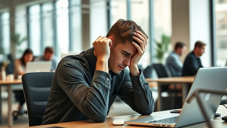 Stressed employee impacts small business productivity in office environment.