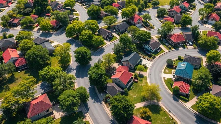 Aerial view of suburban neighborhood for special assessment context.