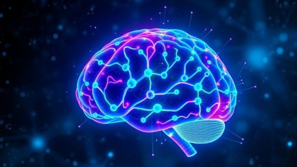3D digital brain glowing in space, representing digital brain rot.