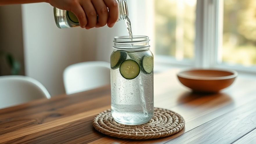 Refreshing cucumber water in a glass jar, promoting wellness strategies for mental resilience and healthy living.
