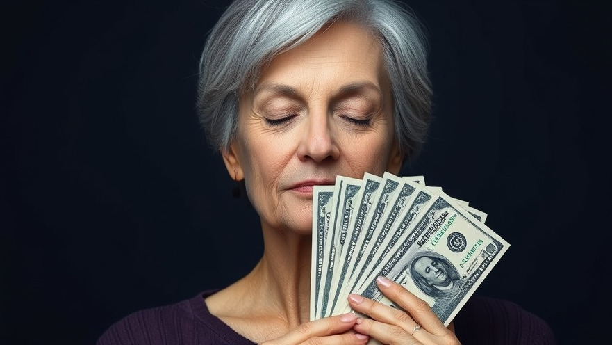 Mature woman with dollar bills, reflecting on early retirement healthcare options.