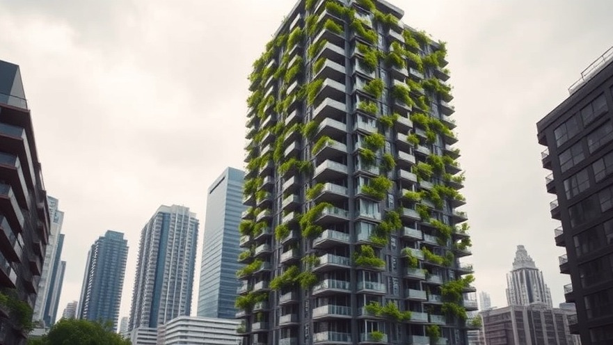 Modern Maryland real estate high-rise condo with lush vertical gardens.