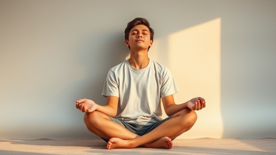 Serene young adult practicing mental health strategies in calming surroundings.