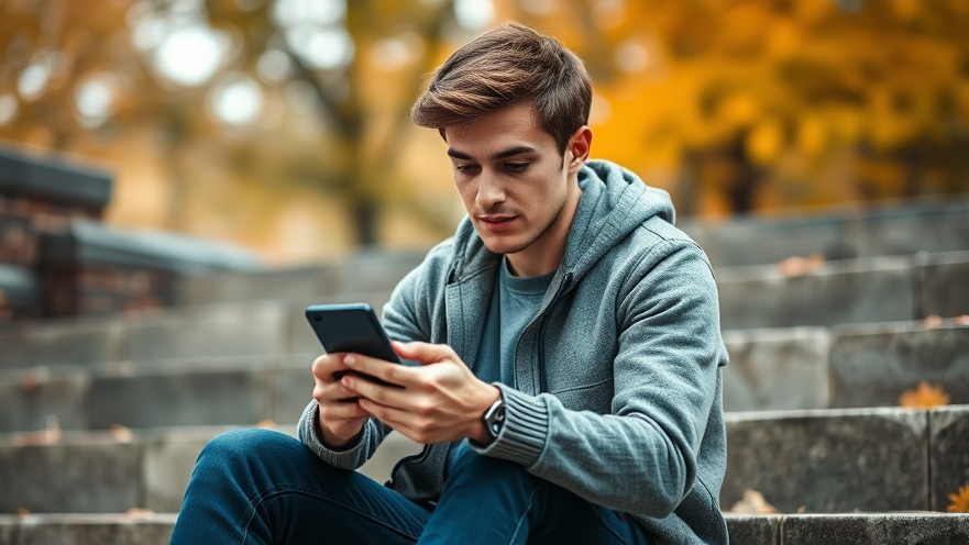 Young adult engaging with a smartphone, showcasing social media strategy in local business marketing.