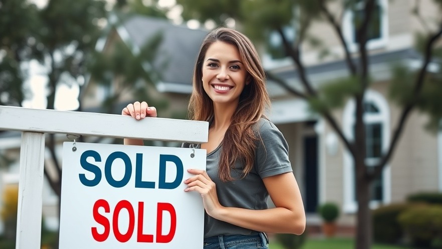 Confident woman placing a sold sign in the Maryland real estate market.