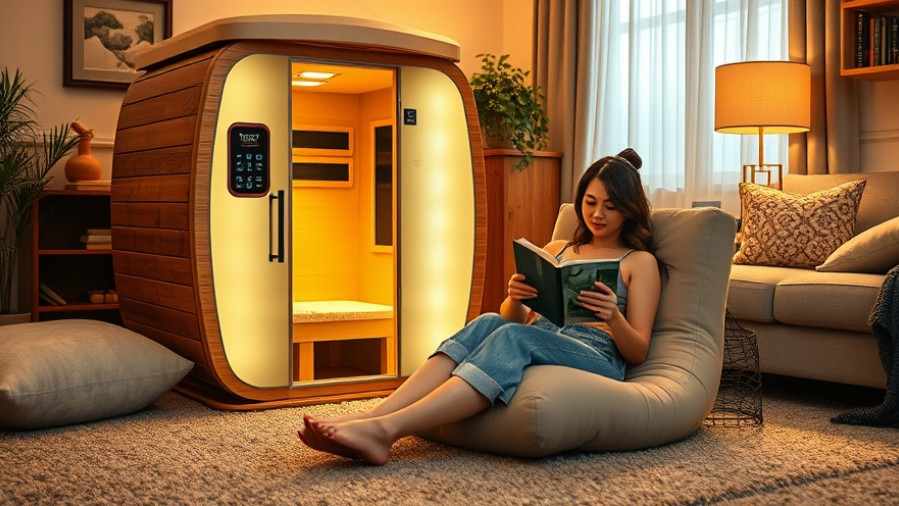 Relaxed woman enjoying the health benefits of portable saunas in a cozy living room.