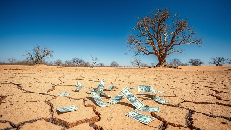 Cracked desert landscape with dollar bills, symbolizing liquid assets and financial security.