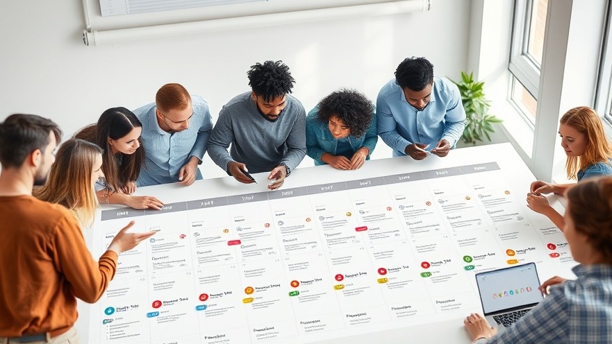 Diverse team using time management tools on a bright collaborative calendar.
