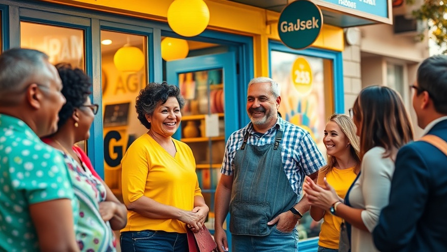 Small business owner engaging with happy customers, showcasing audience personas in local SEO.