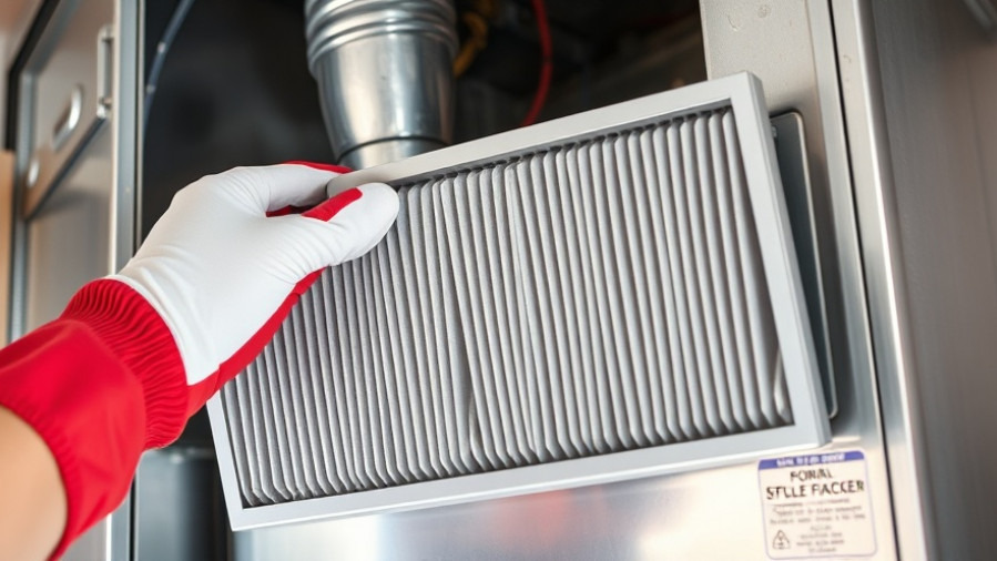 Technician ensuring indoor air quality by replacing a furnace air filter.