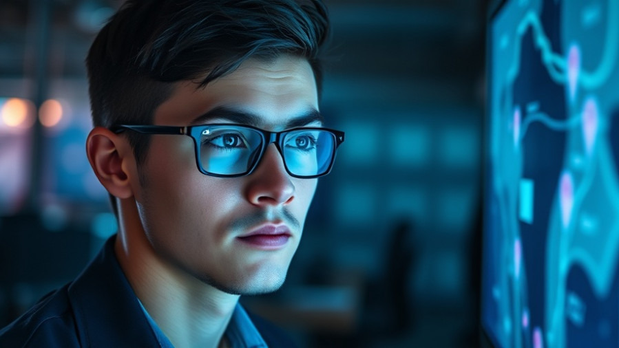 Confident young marketer analyzing local SEO strategies on a digital map interface.