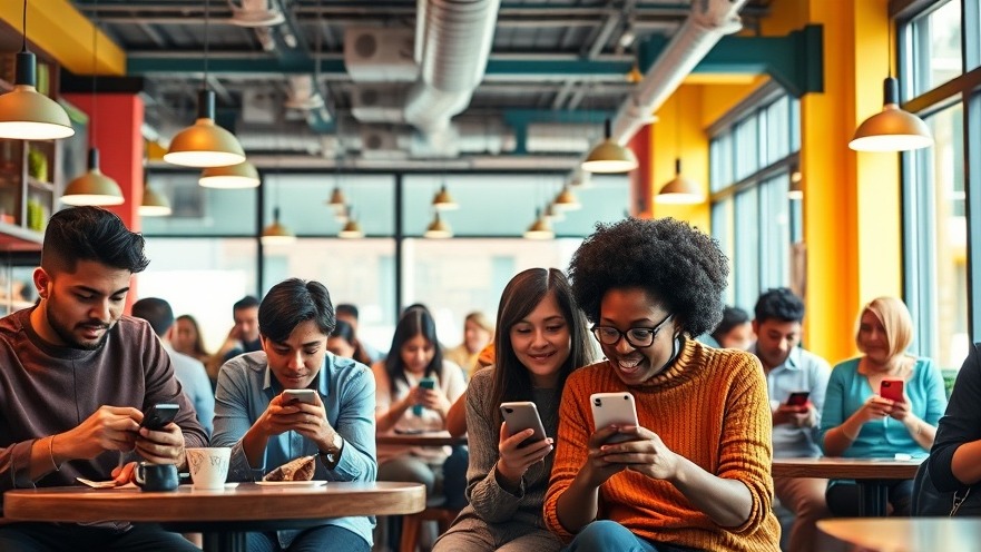 Modern café scene highlighting AI in search engines and local business marketing.