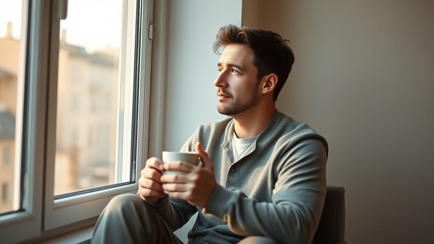 Reflective adult contemplating brain health lifestyle changes, soft morning light.
