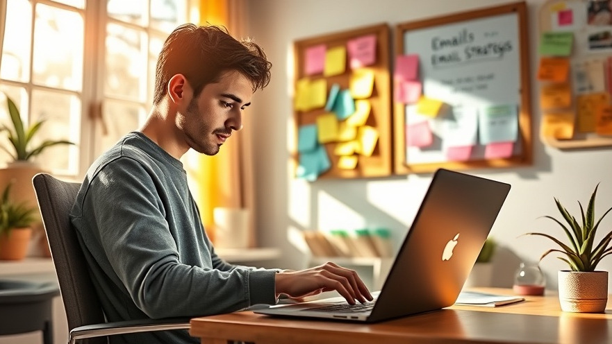 Person in cozy home office focused on email marketing strategies and audience engagement.