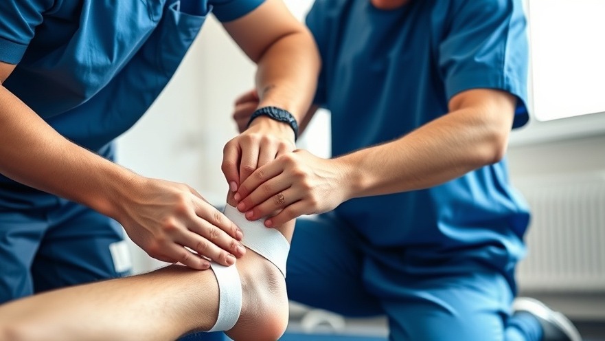 Physiotherapist applying athletic tape for injury prevention in Maryland physiotherapy.