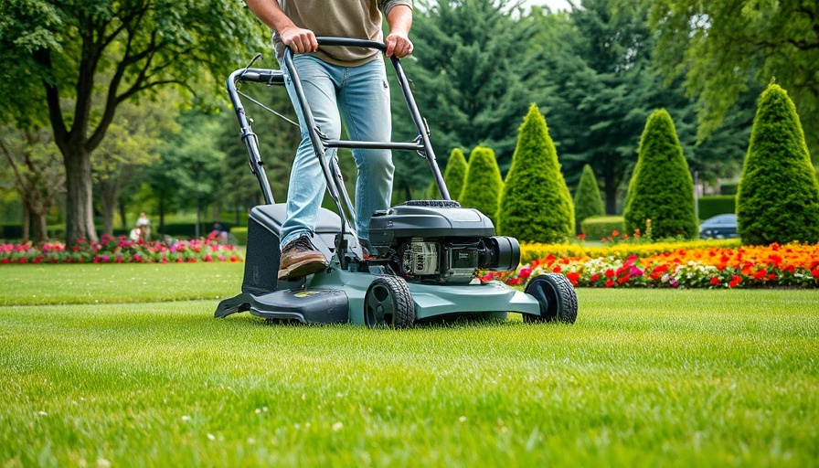 Lawn mower being used on a lush green lawn in a park, grass mower for your lawn.