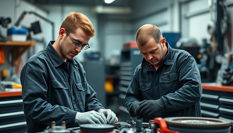 Technicians replace garage door springs in industrial setting, efficient work.