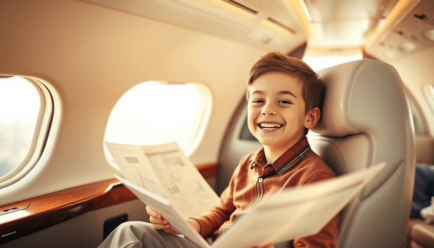 Smiling child in private jet representing wealth.