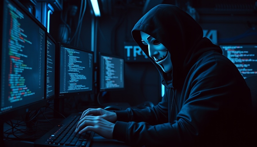 Masked hacker at computer illustrating cybersecurity blind spots with digital screens.