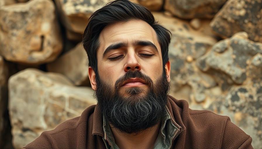 Serene bearded man with closed eyes reflecting brain health concepts.