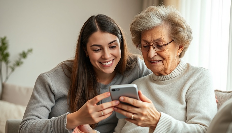 Elderly woman learning smartphone with help, highlighting digital divide for seniors