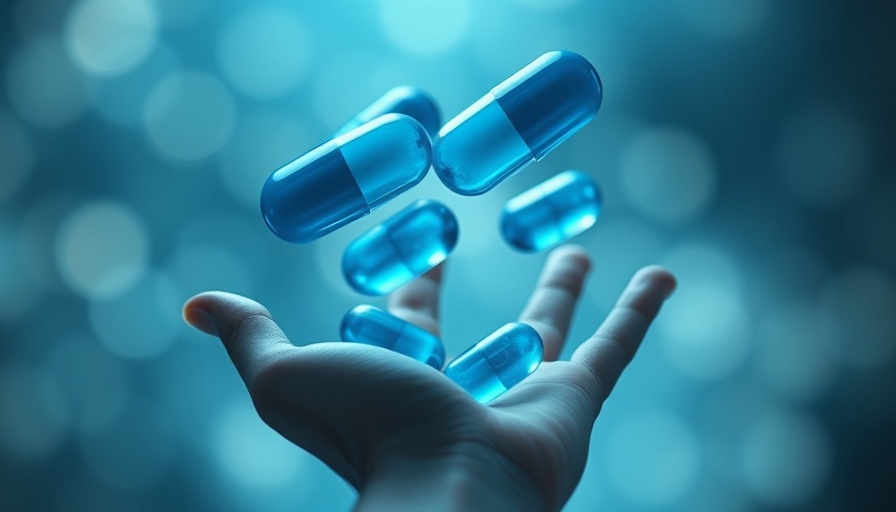 Surreal giant blue pills in a hand, showing safety in digital art.