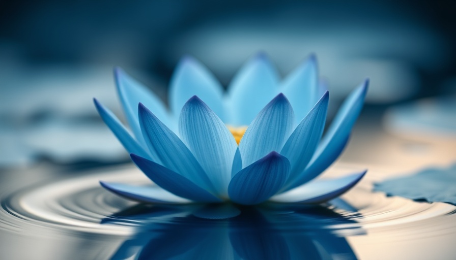 Serene blue lotus flower glowing, symbolizing Healing Emotional Eating with Yoga.