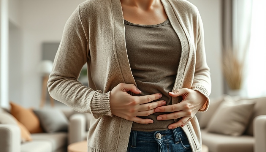 Young woman experiencing discomfort, sitting on a couch.