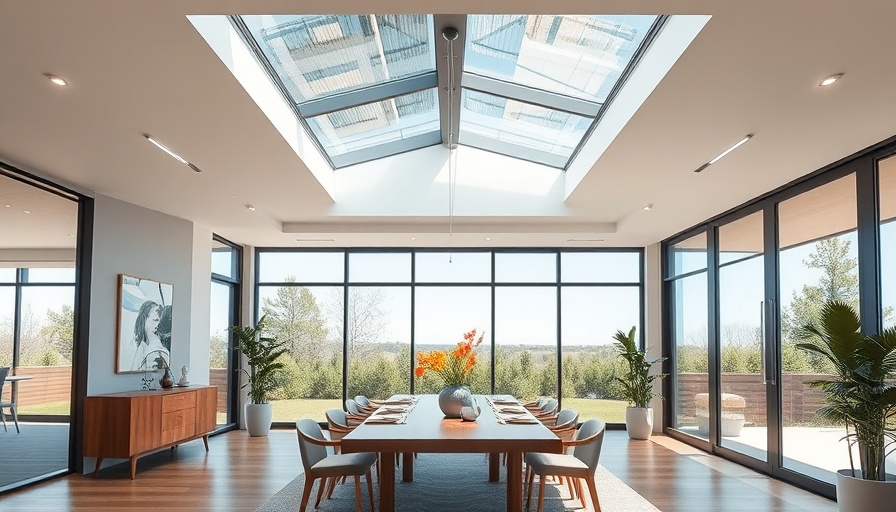 Smart skylight upgrades in a modern dining room with remote control.