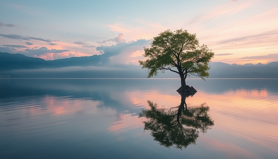 Start living simply with tranquil sunset lake scene