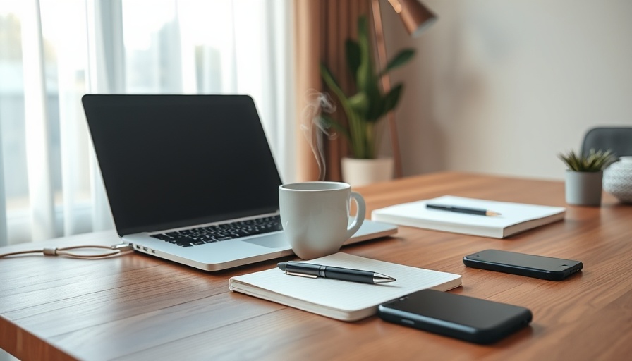 Minimalist workspace with laptop and coffee cup for free Instagram tools.