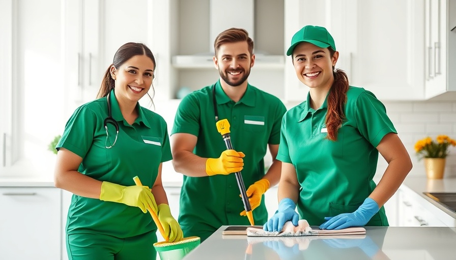 Professional cleaning team in a modern kitchen, smiling and engaged, Professional Cleaning Services St George.