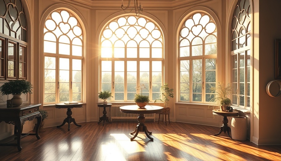 Victorian windows in a modern home with sunlight illuminating the room.