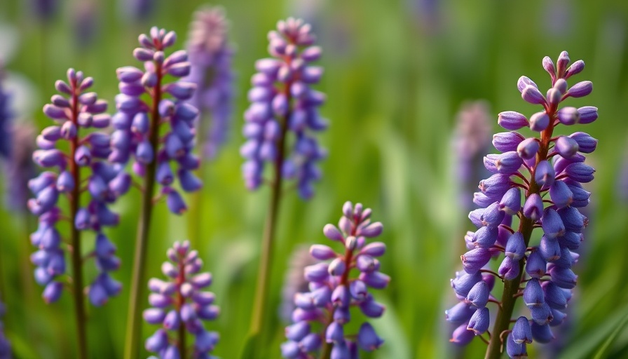 Purple grape hyacinths in a meadow, symbolizing seasonal flowers for every celebration.