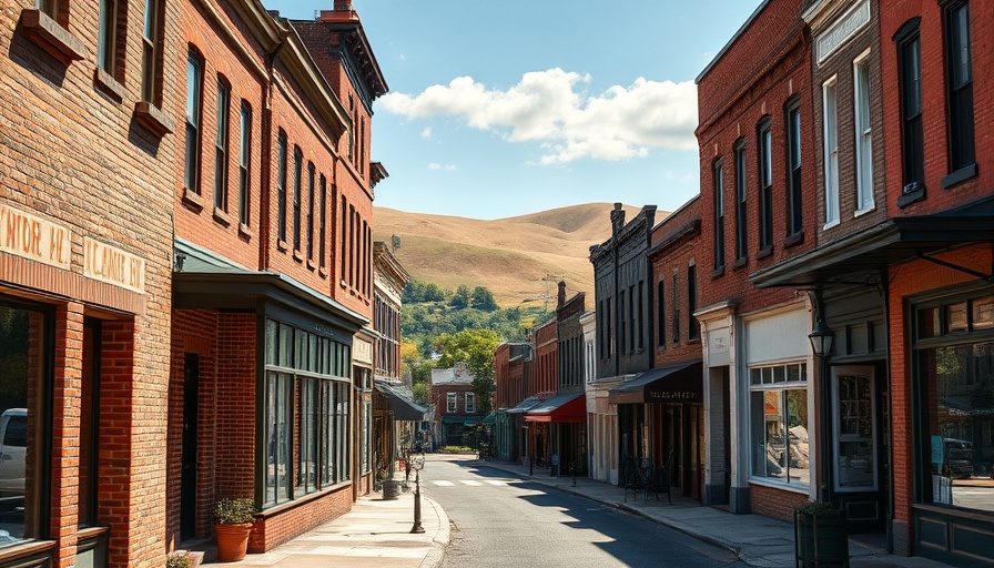 Aging Homes in America depicted through historic brick buildings on a small town street.