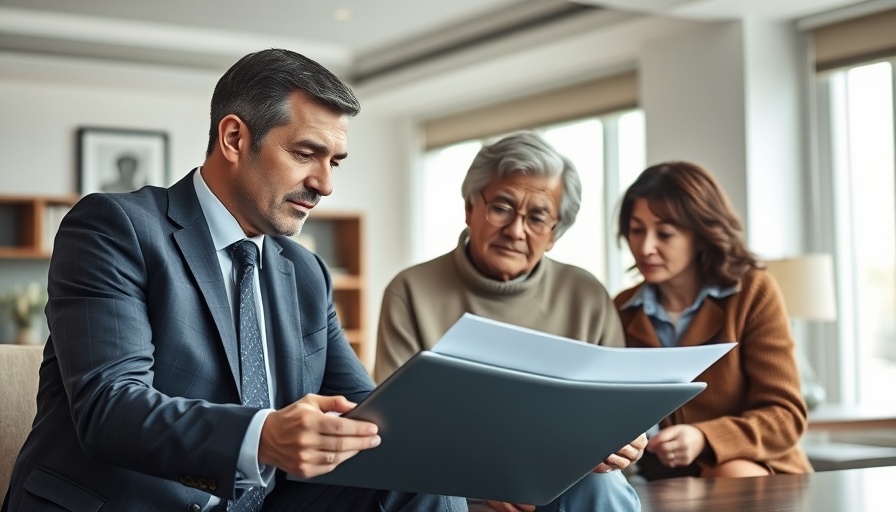 Senior couple planning retirement investment portfolio with advisor.