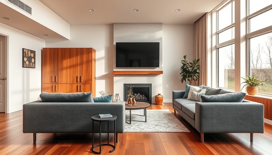 Modern living room with elegant hardwood flooring design.
