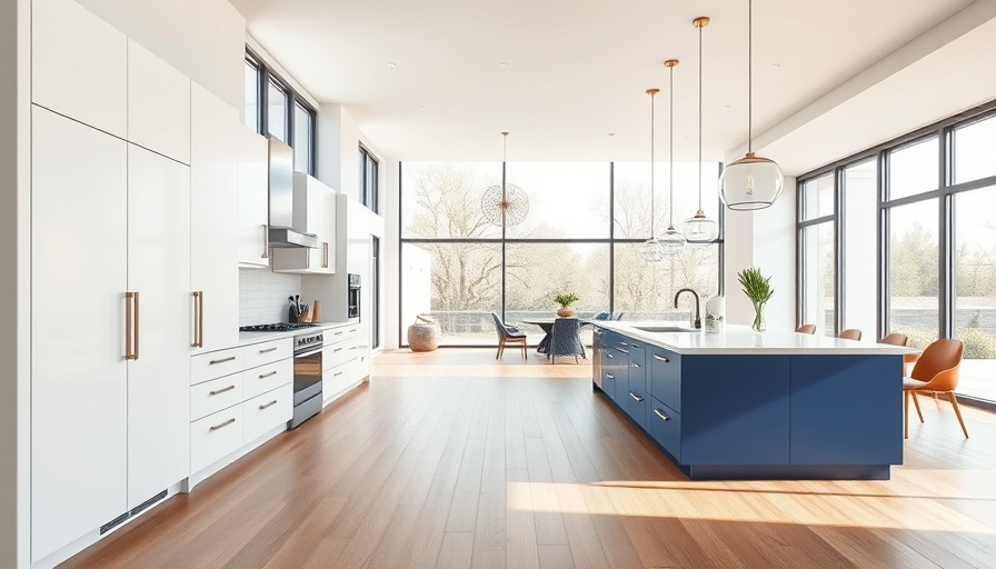 Spacious modern kitchen renovation with sleek cabinets and wooden flooring.