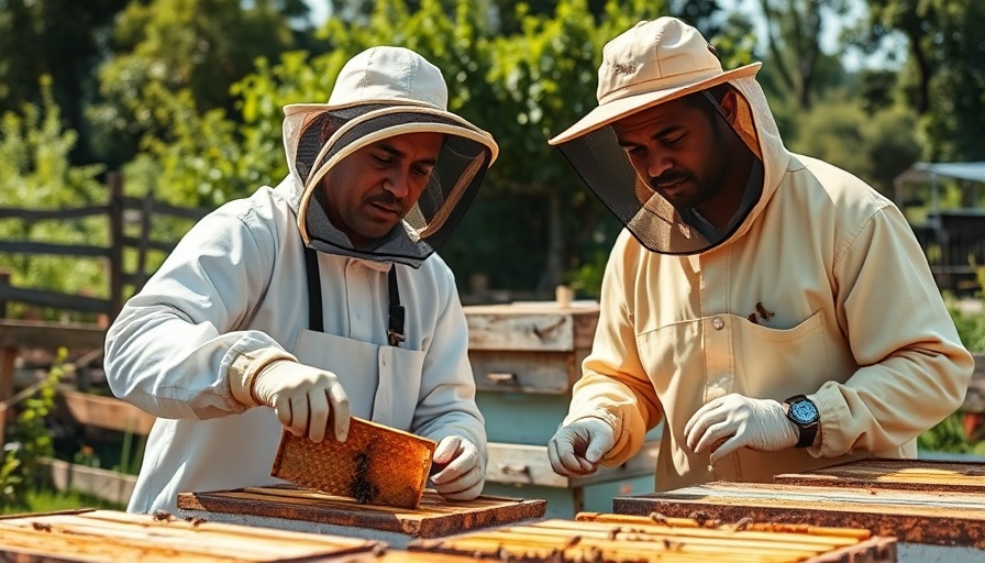 Beekeepers managing hives in rural setting; family business statistics.