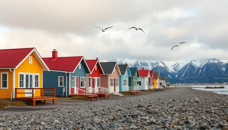 Colorful beachfront houses in Alaska, ideal retirement spots.