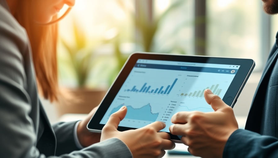 Close-up of digital tablet showing analysis data during a business meeting.