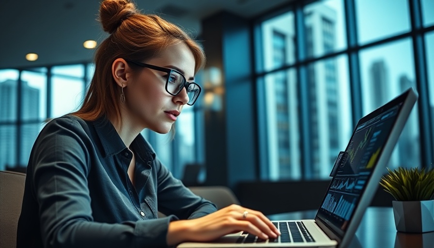 Smart investment tips theme with young woman analyzing financial data in office.
