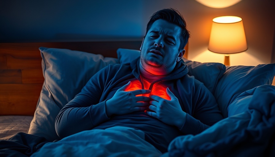 Young man in bed with chest pain, highlighting lack of sleep linked to heart disease.