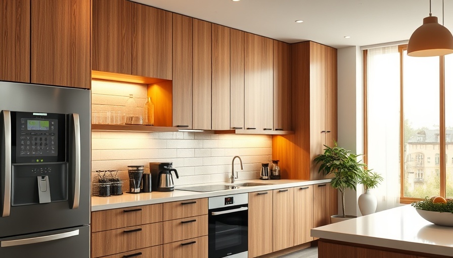 Modern kitchen with energy-efficient appliances and wooden cabinetry.