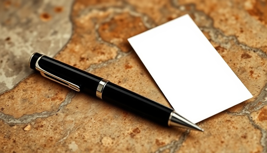 Elegant pen and blank card on textured desk, inspiring brand messaging.